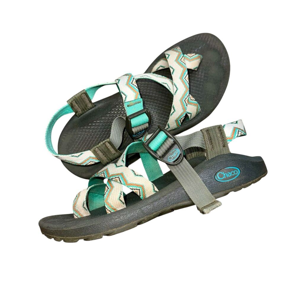 Chaco sandals Women's 7 Z/2 Cloud sport geometric zig-zag Brown Teal Hiking